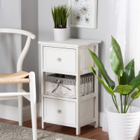 Baxton Studio 1814-2DW/ 1 Basket Baxton Studio Hayden Modern and Contemporary White Finished Wood 2-Drawer Storage Unit with Basket 